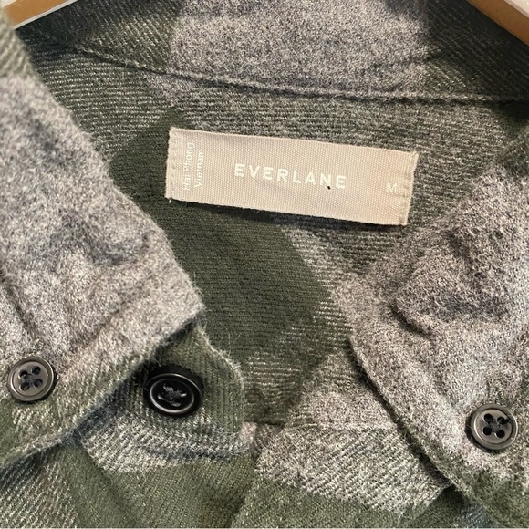 EVERLANE Men’s Brushed Flannel Green & Gray Plaid Button Down Shirt M Medium - Picture 4 of 6
